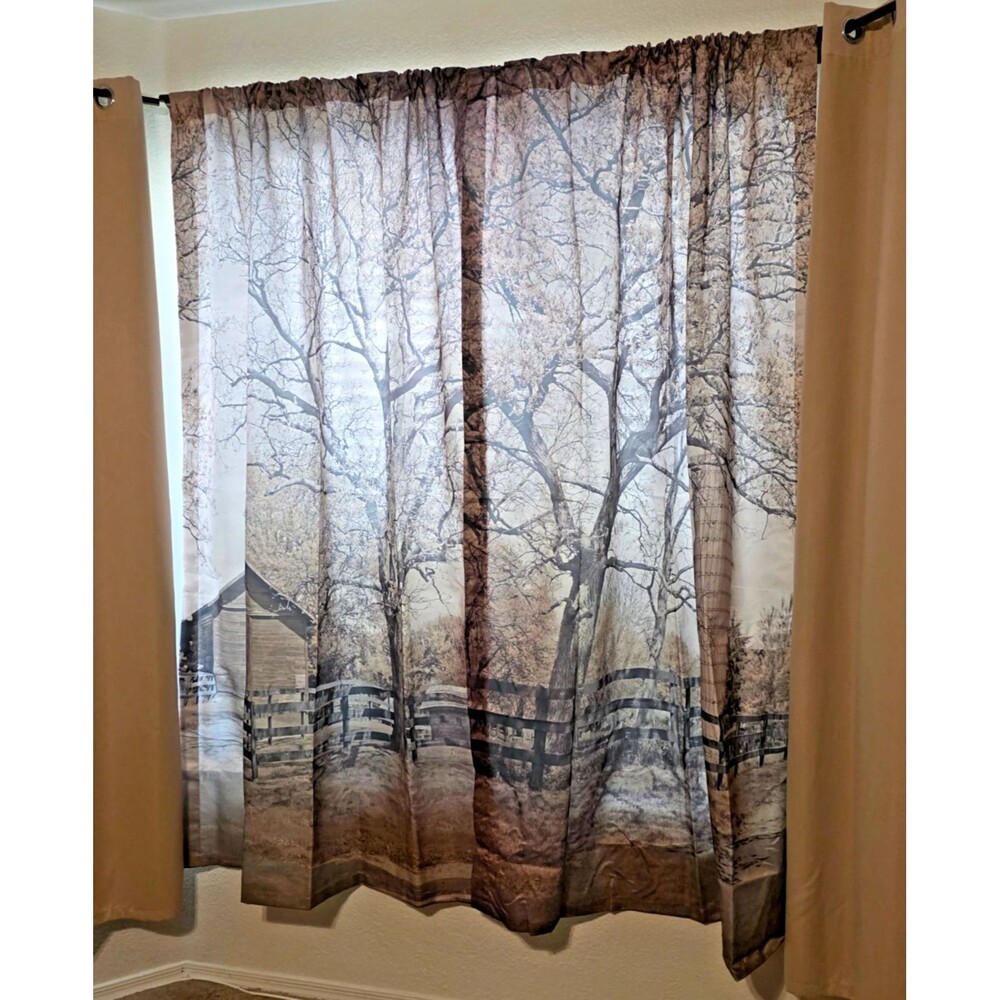 AMBESONNE Curtains Autumn Farmhouse Scene Landscape View, 2 Panel Set 108" x 84"